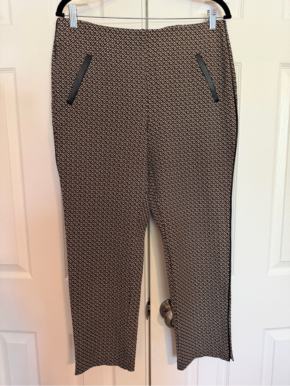 Chico's Brown Patterned Straight-Leg Pants with Black Trim